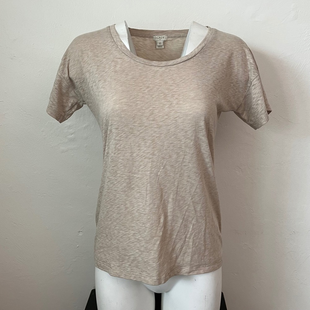 J.Crew Womens XS Beige Heathered Slub Knit Scoop Neck Short Sleeve Tee B9234